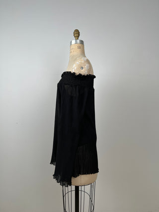 Black pleated top with pagoda sleeves (4)