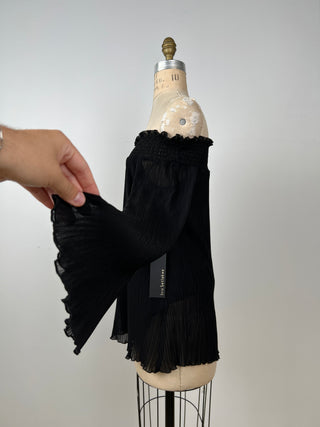 Black pleated top with pagoda sleeves (4)