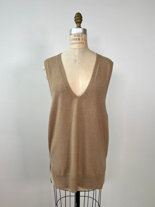 Luxurious Knit V-Neck Tunic Tank Top in Cafe Latte (4-6-8)