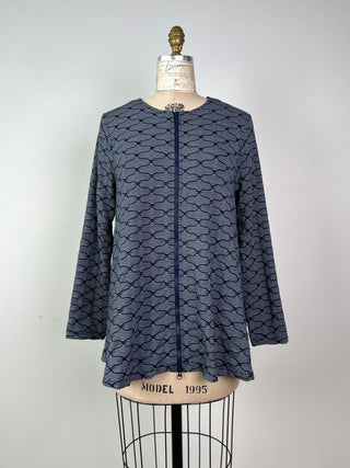 Navy A-line jacket with cream print (S)