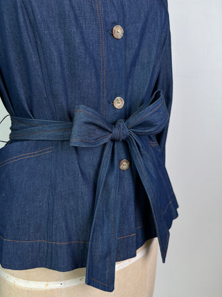 Washable fine denim blouse (0-2-6-12)