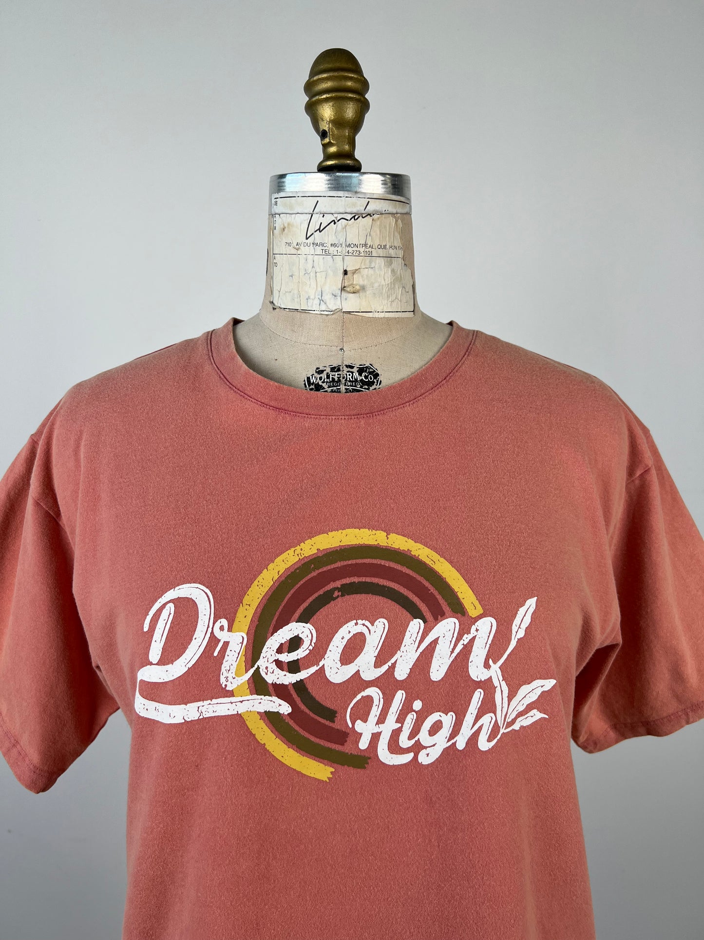 T-shirt vieux rose  effet usé "Dream High" (S)