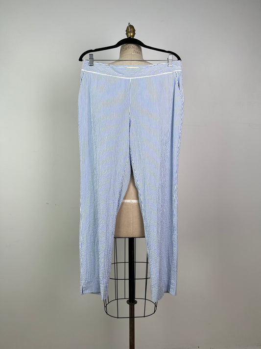 Pantalon en coton gaufré à rayures bleu et blanc (10)
