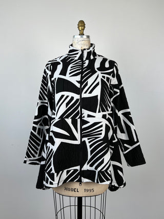 Black and white trapeze jacket with stand-up collar (S)