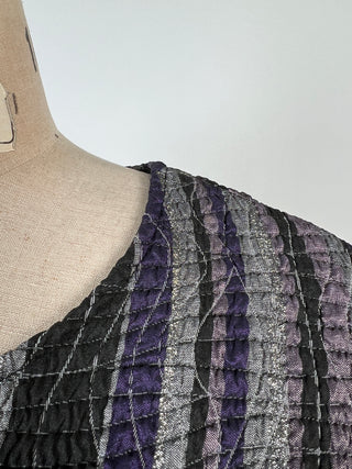 Chandail long en patchwork noir mauve argent (S)