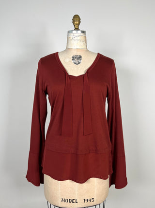 Blouse acajou à insertions de soie (6 et 8)