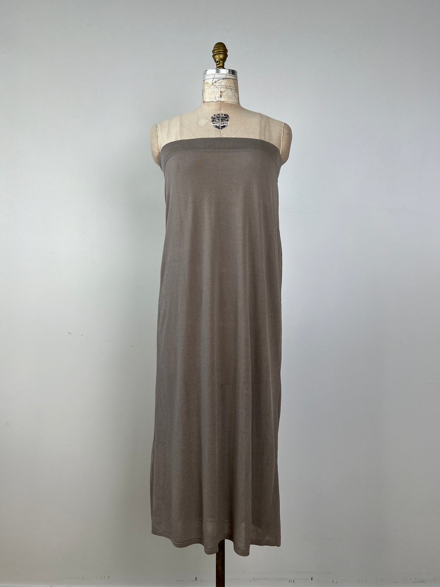 Jupe/Robe bustier diaphane en tricot taupe stretch (S+M)