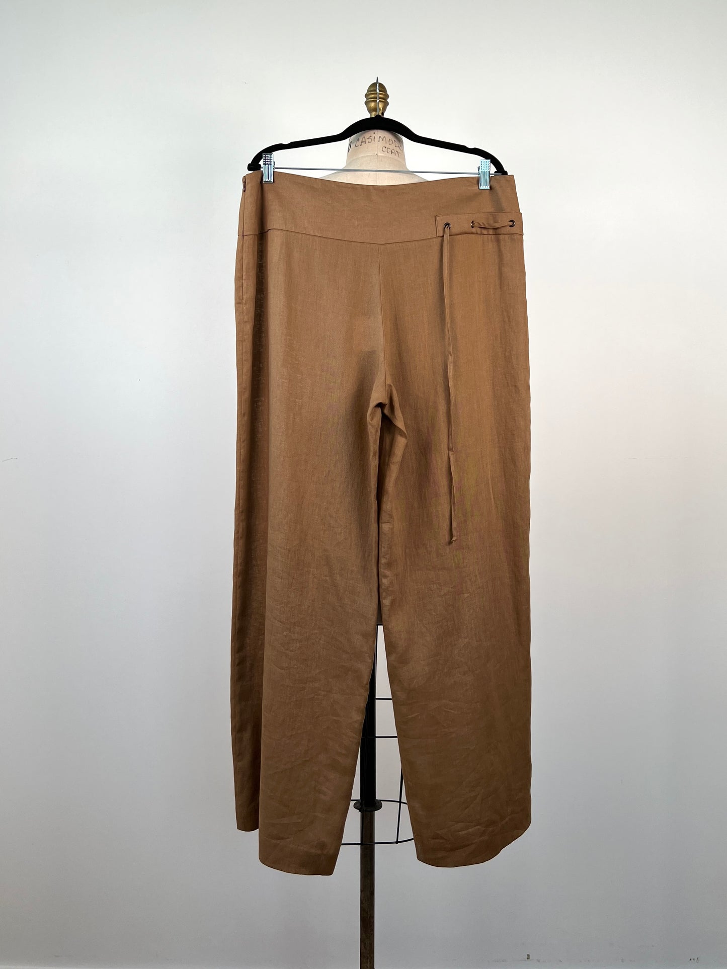 Pantalon tan en lin à jambe large (L+XL)