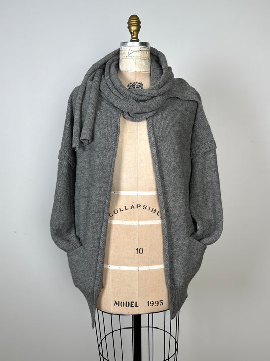 Veste en tricot gris ardoise à foulard intégré (XS/L)