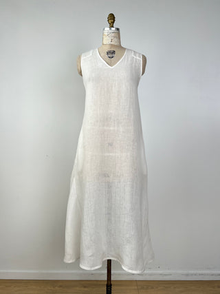 Robe maxi en pur lin blanc diaphane (S)