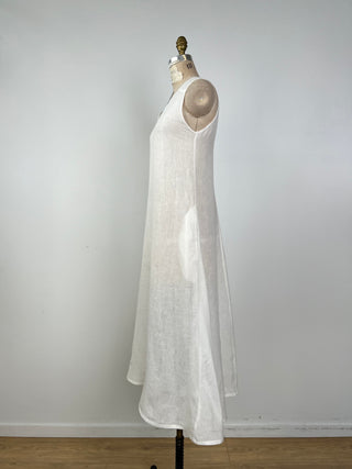 Robe maxi en pur lin blanc diaphane (S)