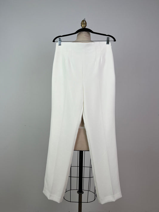 Pantalon blanc crème à taille haute (6 et 8)