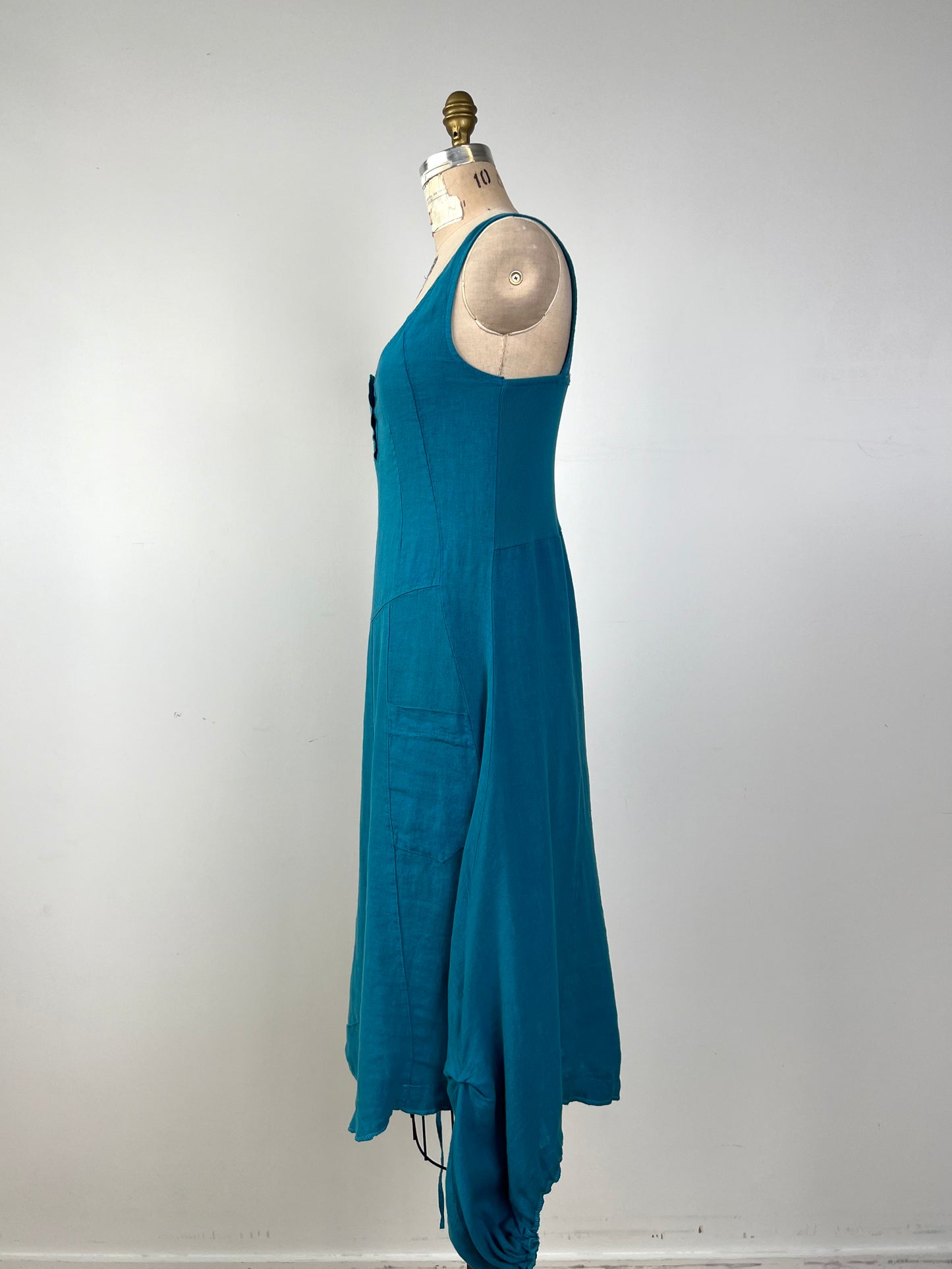 Robe modulable en lin turquoise (M)