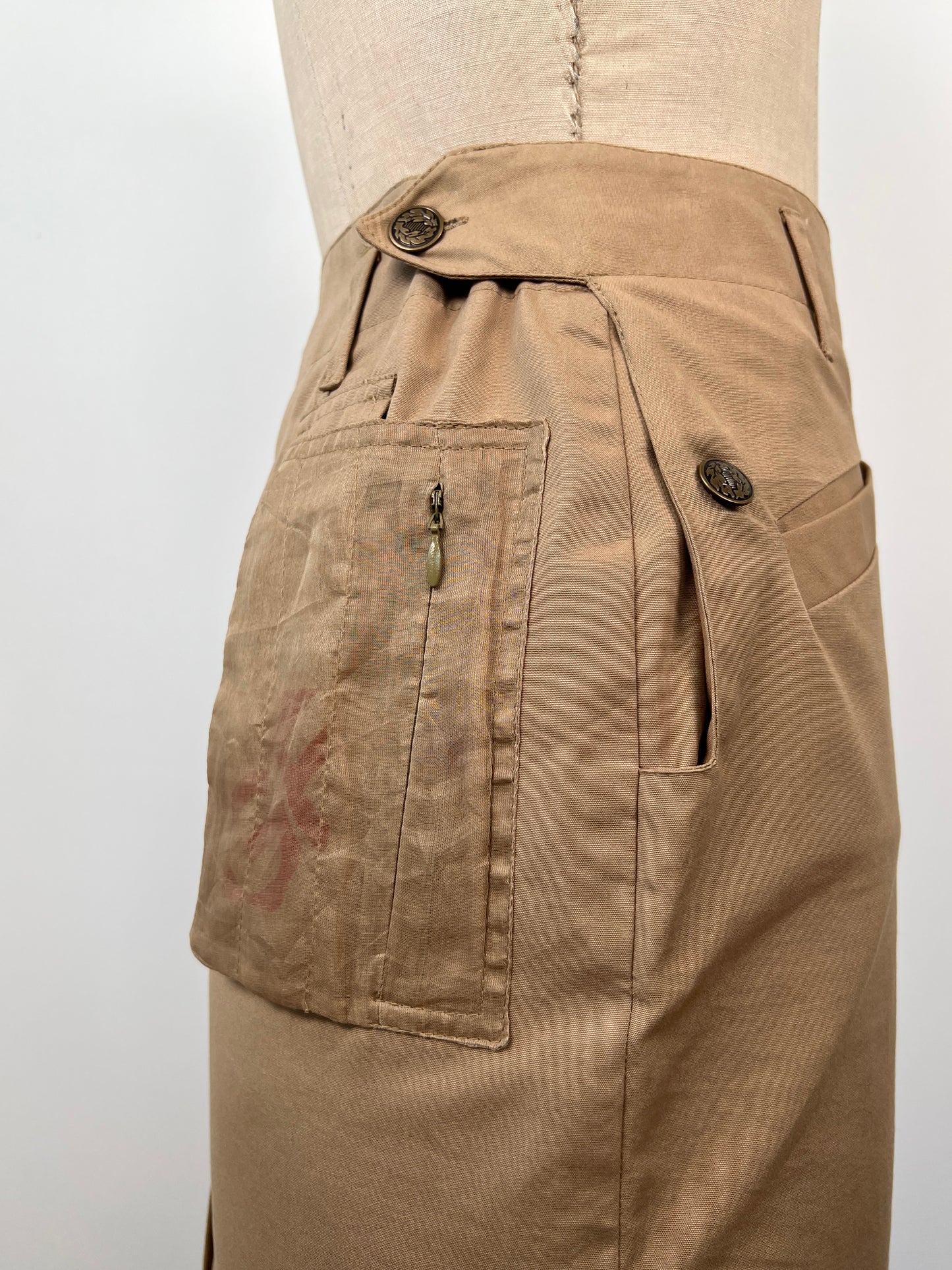 Jupe crayon beige style militaire à poche filet (XS/S)
