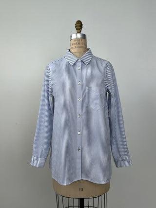 White flared blouse with blue stripes (XS/S)