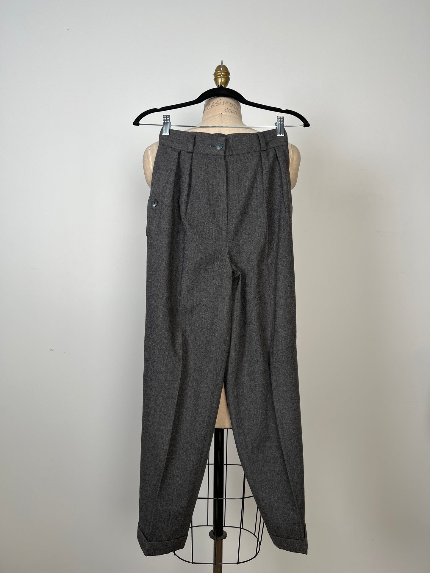 Pantalon tailleur gris en feutre de laine vierge (XXS)