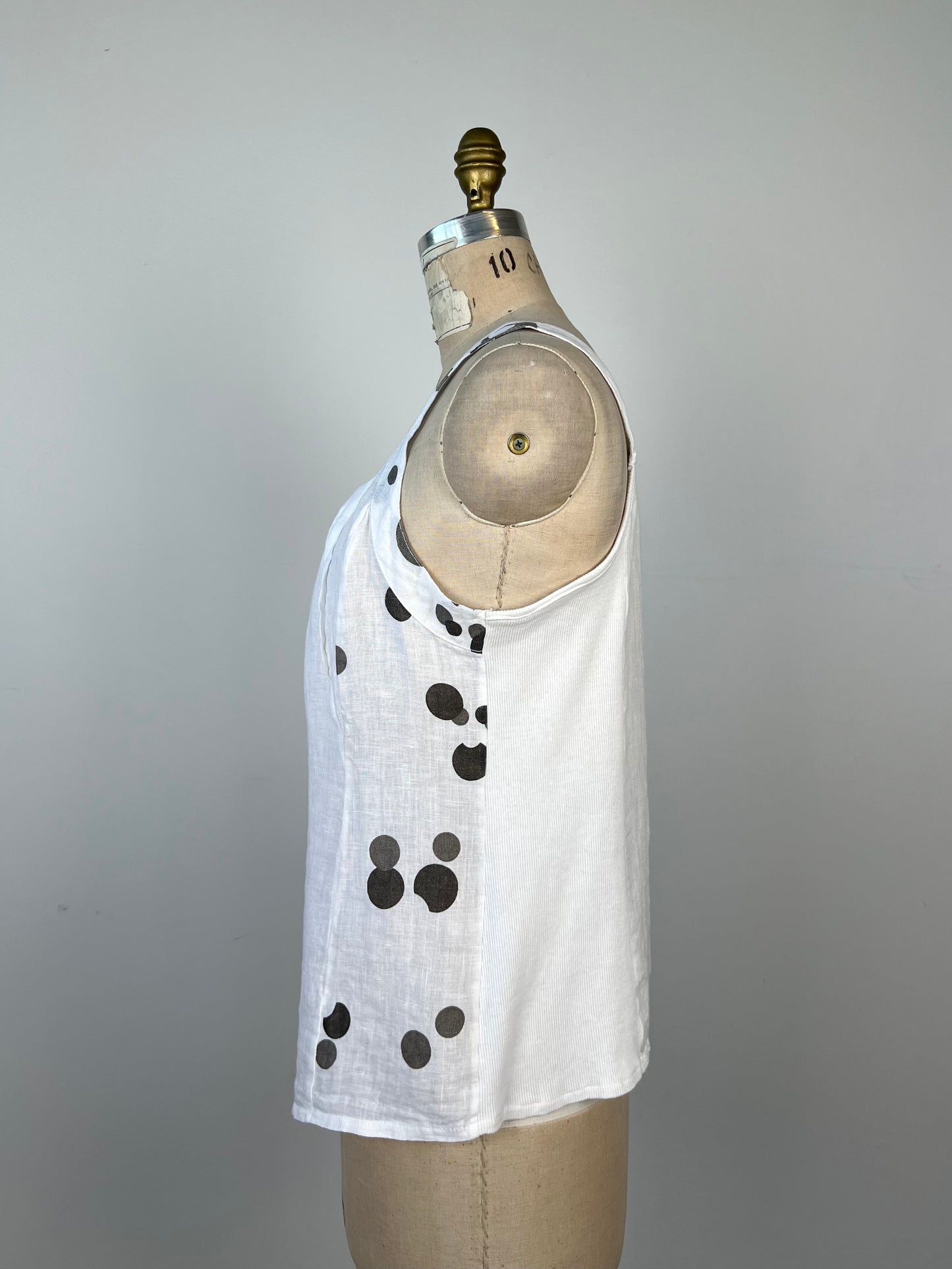 Camisole en lin et coton blanc à pois gris (M)