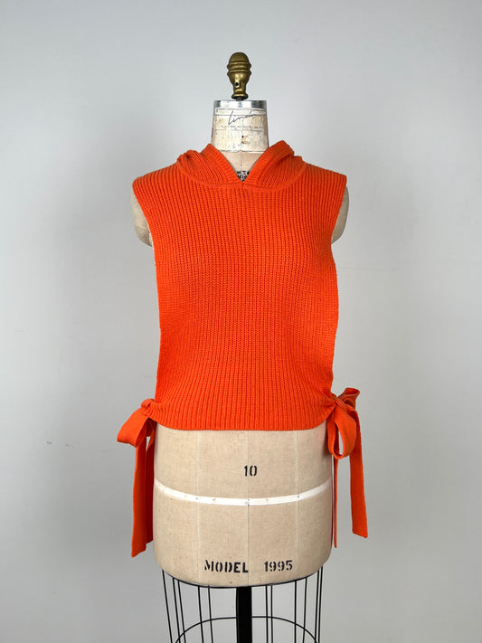 Top garniture à capuchon en tricot mandarine (S)