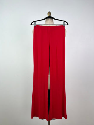 Pantalon tailleur rouge salsa à taille élastique (2)