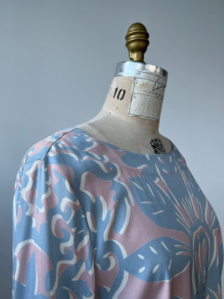 Pink and blue printed silk blouse (12)