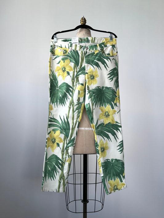 Pantalon extensible blanc à imprimé floral et bambou (S à T+)