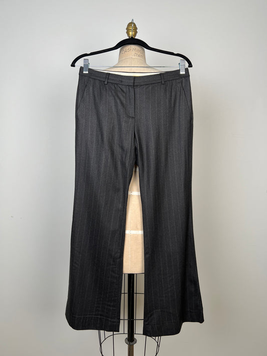 Pantalon bootcut en flanelle anthracite à rayures crème (S)