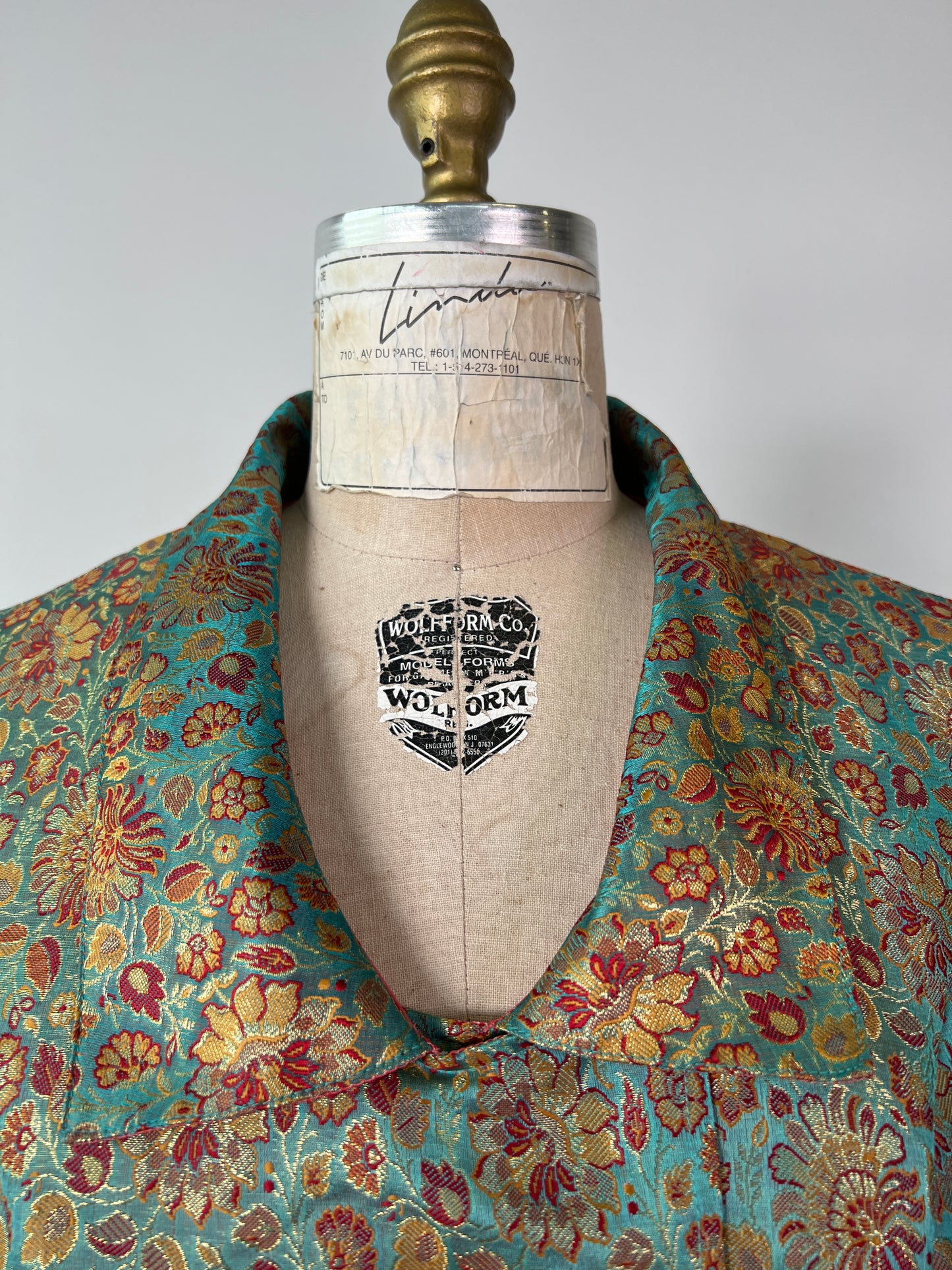 Veste turquoise en taffetas à jacquard floral (S/M))
