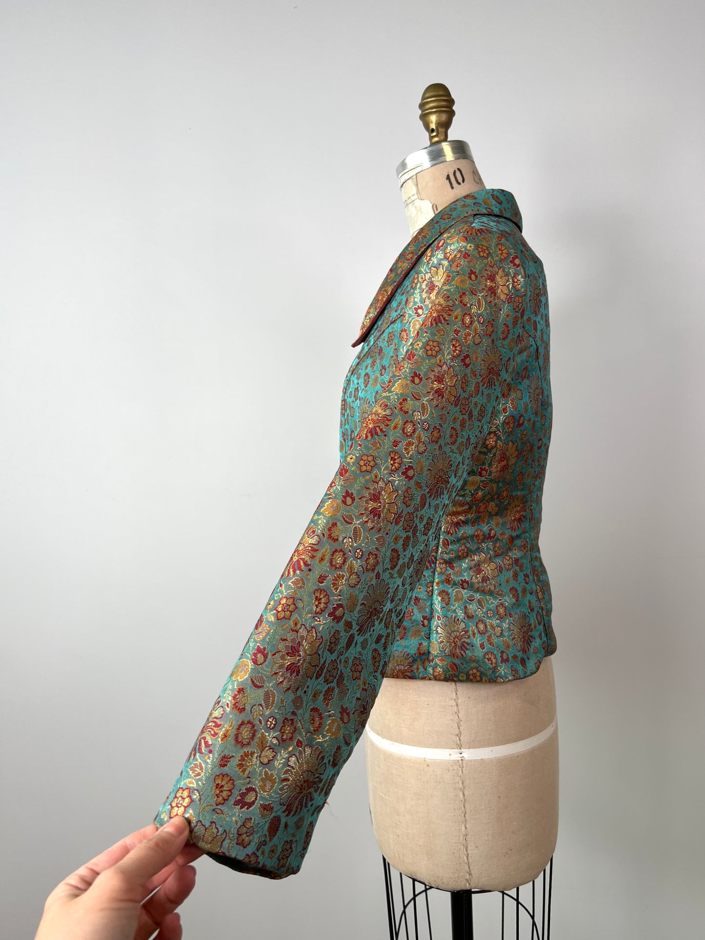 Veste turquoise en taffetas à jacquard floral (S/M))