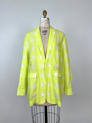 Starry Neon Lime Linen Oversized Blazer (M)