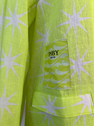 Starry Neon Lime Linen Oversized Blazer (M)