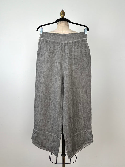 Pantalon ample en lin tramé gris fumée (M)
