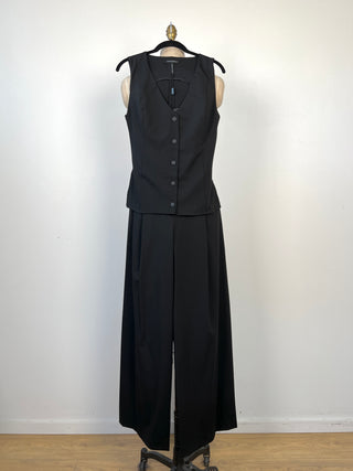 Jumpsuit tailleur noir à effet 2 pièces (XS à M)