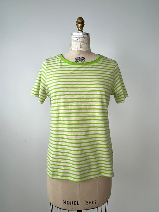 T-shirt en coton à rayures crème et vert pomme (S)