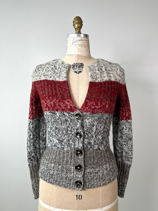 Veste en laine à bandes blanc rouge et gris lavable (XS)