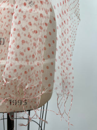 Pure white silk scarf with red polka dots