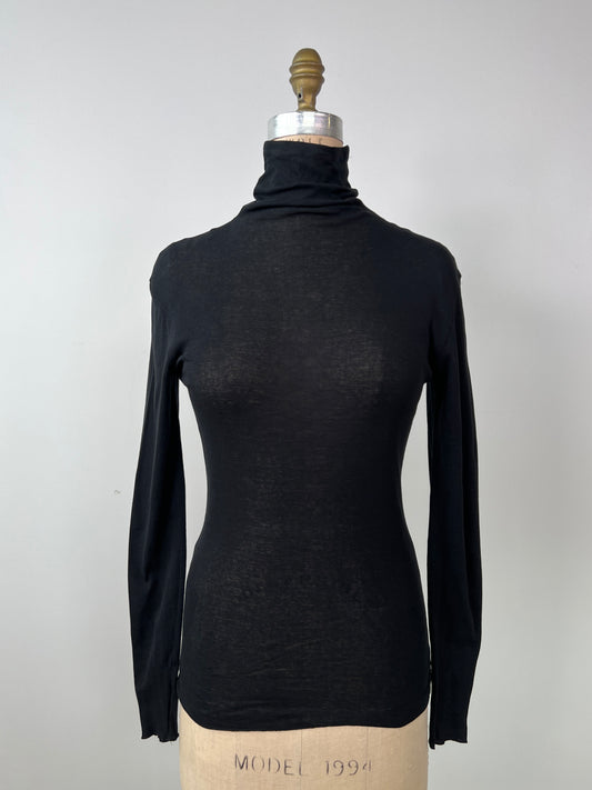 Chandail à col montant en tricot de coton noir (XS)