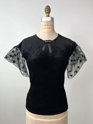 Starry Night Velvet Top with Jeweled Buckle (S)