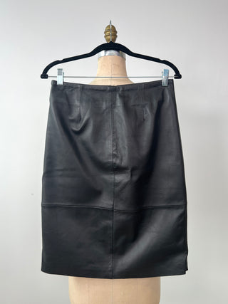 Black straight leather skirt (S)