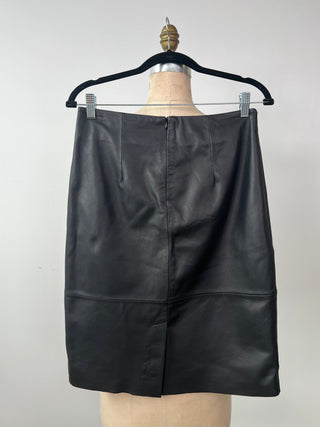 Black straight leather skirt (S)