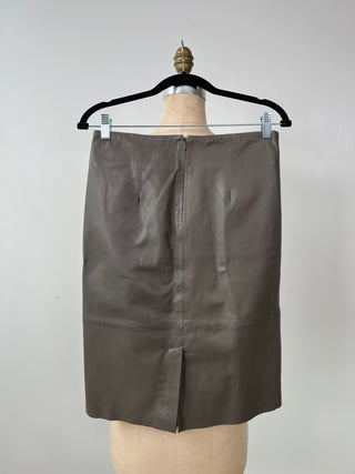 Ash grey straight leather skirt (S)