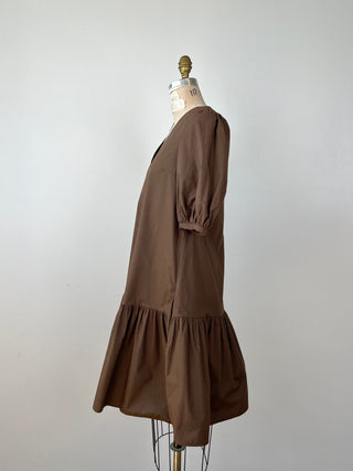 Robe en coton chocolat à volant (8)