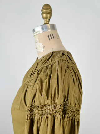 Olive green ruffle dress with balloon sleeves (0)