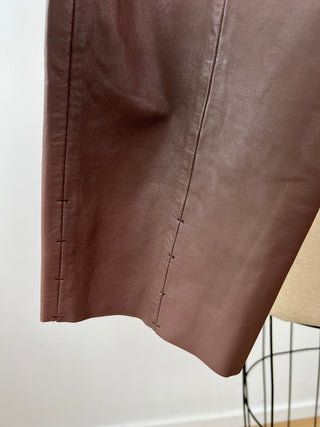 Pantalon à jambe ample en cuir chocolat au lait  (6)