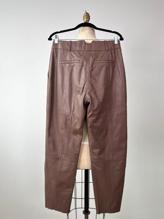 Pantalon à jambe ample en cuir chocolat au lait  (6)