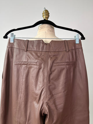 Pantalon à jambe ample en cuir chocolat au lait  (6)