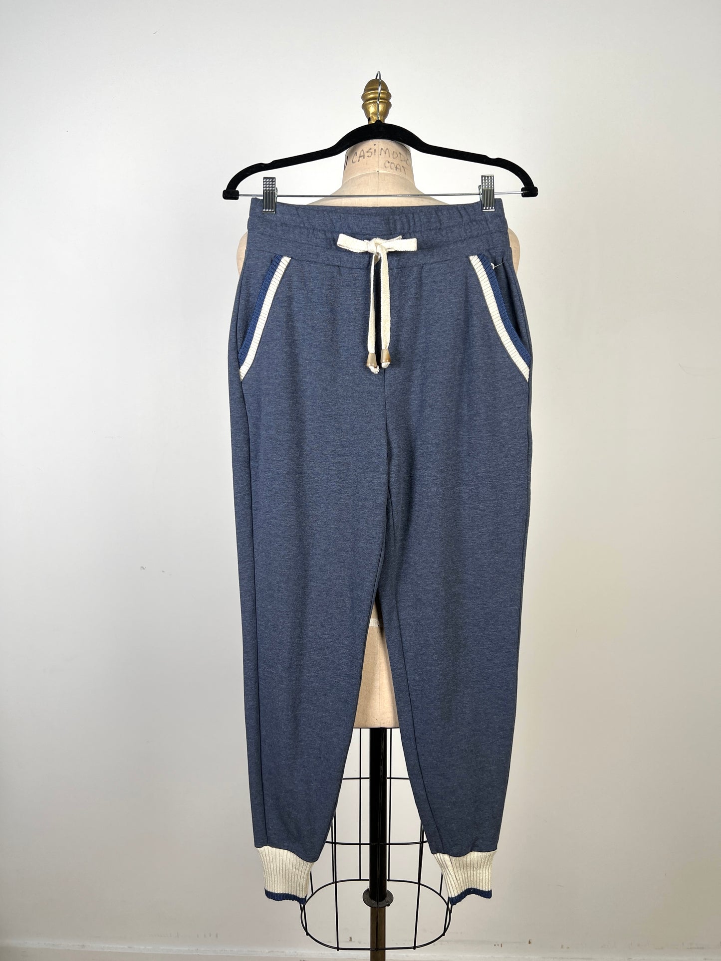 Pantalon jogger en molleton bleu chiné / crème (XS et S)