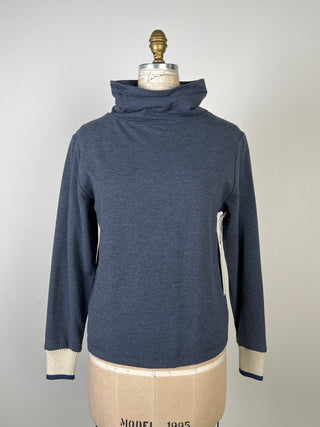 Heather Blue/Cream Fleece Turtleneck Sweater (XS-M)