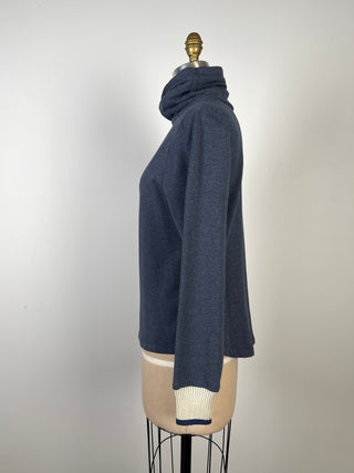 Heather Blue/Cream Fleece Turtleneck Sweater (XS-M)