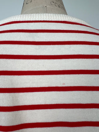 White cotton knit t-shirt with red stripes (XS-M)