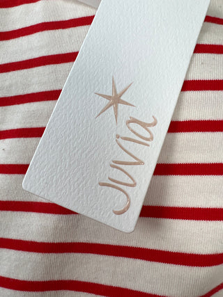 White cotton knit t-shirt with red stripes (XS-M)